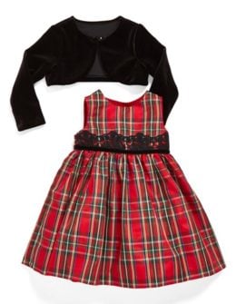 Pippa & Julie Sleeveless Tartan Dress & Velvet Crop Jacket (Baby Girls) in Black and Red