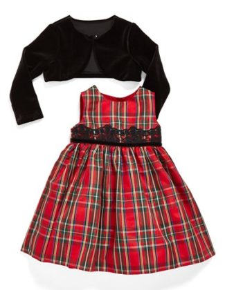 Pippa & Julie Sleeveless Tartan Dress & Velvet Crop Jacket (Baby Girls) in Black and Red