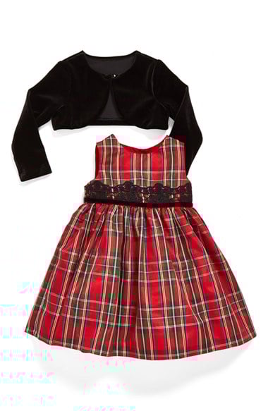 Pippa & Julie Sleeveless Tartan Dress & Velvet Crop Jacket (Baby Girls) in Black and Red