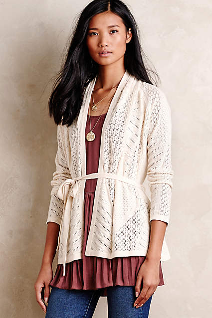 Pointelle Wrap Cardigan by Rosie Neira in Ivory or Black. Anthropologie