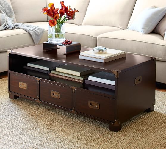 Pottery Barn DEVON CAMPAIGN COFFEE TABLE in Mahogany Stain or White