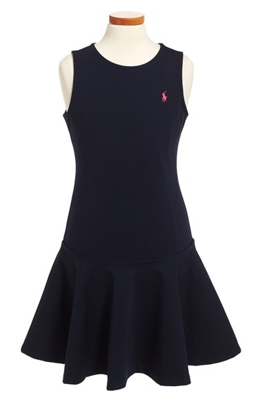 Ralph Lauren Ponte Knit Drop Waist Dress (Big Girls) in Aviator Navy