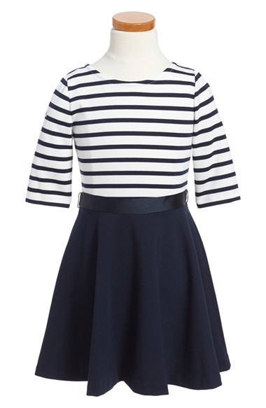 Ralph Lauren Ponte Knit Skater Dress (Toddler Girls & Little Girls) in Nevis Stripe Multi