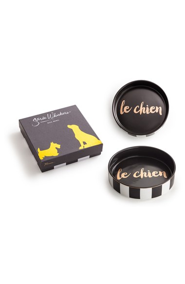 Rosanna 'Soiree Whiskers - Le Chien' Porcelain Dog Bowl in Black and White Stripes