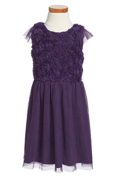 Ruby & Bloom Cap Sleeve Rosette Tulle Dress (Toddler Girls & Little Girls) in Purple Brilliant
