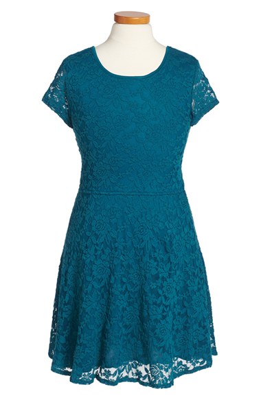 Ruby & Bloom 'Jessamine' Lace Dress (Little Girls & Big Girls) in Teal Steel