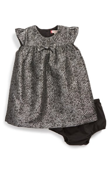 Ruby & Bloom Metallic Brocade Cap Sleeve Dress (Baby Girls) in Black Silver Jacquard