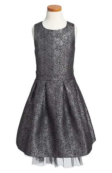 Ruby & Bloom Ruby & Bloom Metallic Fit & Flare Dress (Big Girls) in Black Silver Jacquard