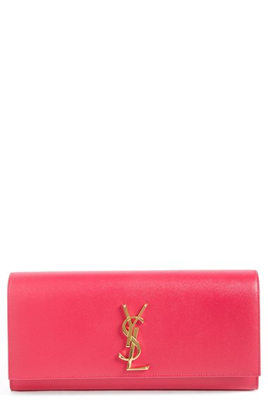 Saint Laurent 'Monogram' Leather Clutch in Lipstick Fuchsia clutch bags for new year's eve