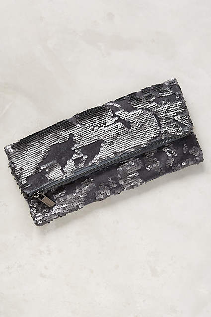 Shimmered Velvet Foldover Clutch in Grey or Taupe