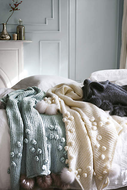 Snow Dusting Throw in Ivory or Dark Grey. Anthropologie