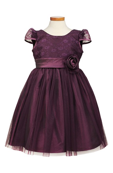 Sorbet Floral Lace & Taffeta Dress (Toddler Girls, Little Girls & Big Girls) in Plum