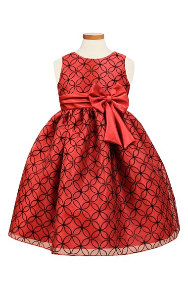 Sorbet Glitter Floral Pattern Sleeveless Dress (Toddler Girls, Little Girls, Big Girls) in Red