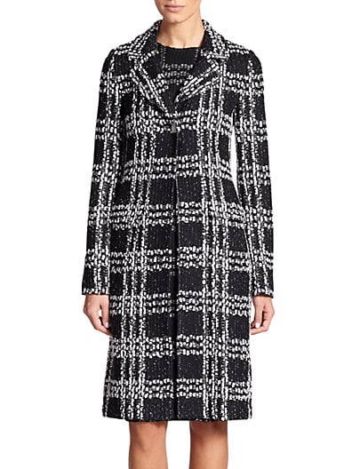 St. John Plaid Knit Coat in Black and Cream