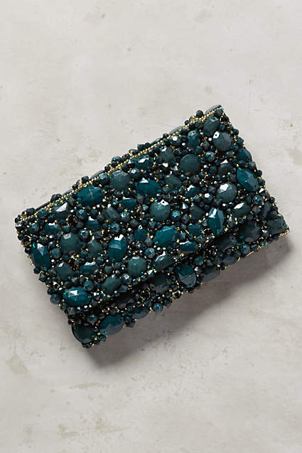 Starcluster Beadwork Clutch in Green, Yellow, Navy Blue