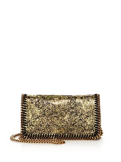 Stella McCartney Falabella Metallic Faux Suede Chain Clutch in Gold and Black