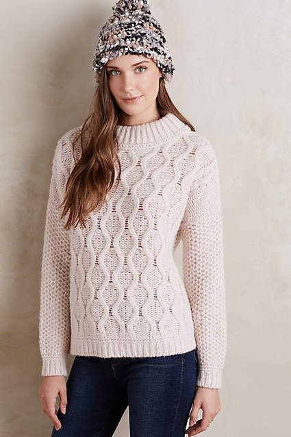 Suri Cableknit Sweater by Moth in Pink. Anthropologie