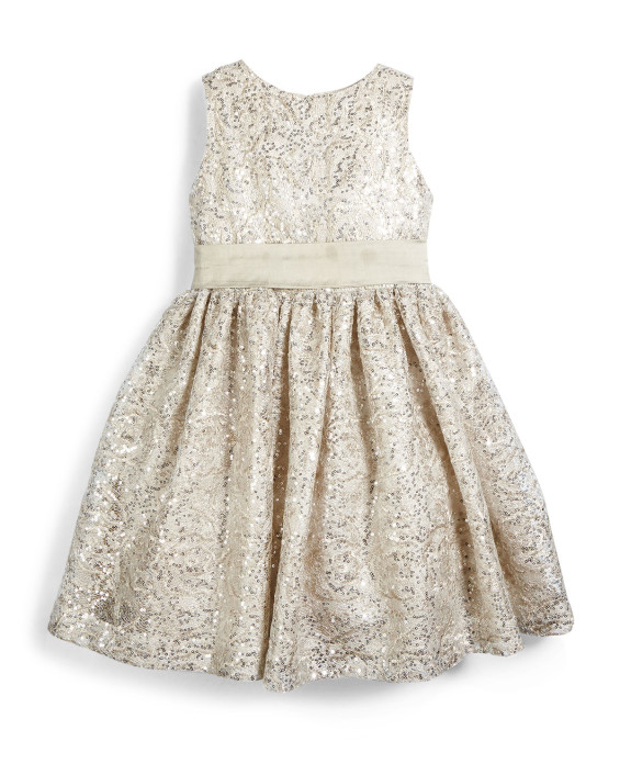Susanne Lively Sleeveless Sequin Party Dress, Ivory/Pewter in Size 4-6X