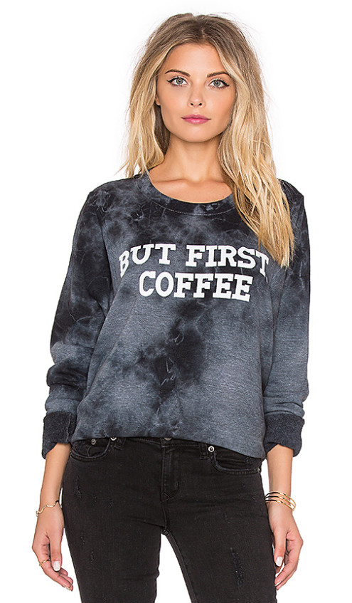 "BUT FIRST, COFFEE" BILLIE HI-LO LONG SLEEVE TEE By TYLER JACOBS in Black Cloud Dye
