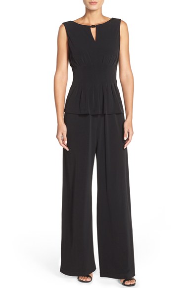 Tahari Peplum Jersey Jumpsuit in Black
