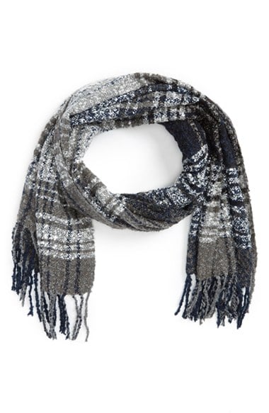 The Accessory Collective Plaid Bouclé Scarf in Black and Grey