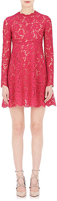 VALENTINO Long-Sleeve Hibiscus Floral Lace Dress