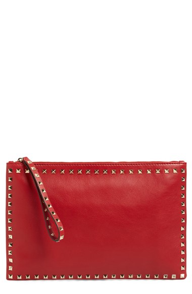 Valentino 'Rockstud' Leather Clutch in Red