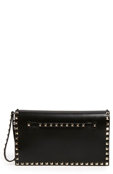 Valentino 'Rockstud' Leather Flap Clutch in Black