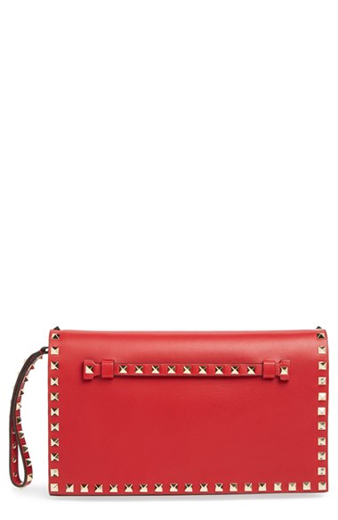 Valentino 'Rockstud' Nappa Leather Flap Clutch in Red