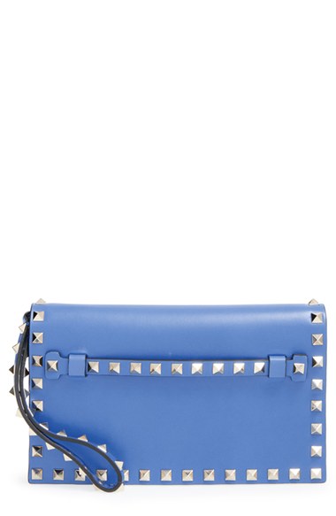 Valentino 'Small Rockstud' Leather Flap Clutch in Light Sapphire Blue