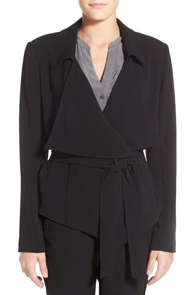 Vince Camuto Belted Drape Front Jacket (Regular & Petite) in Rich Black
