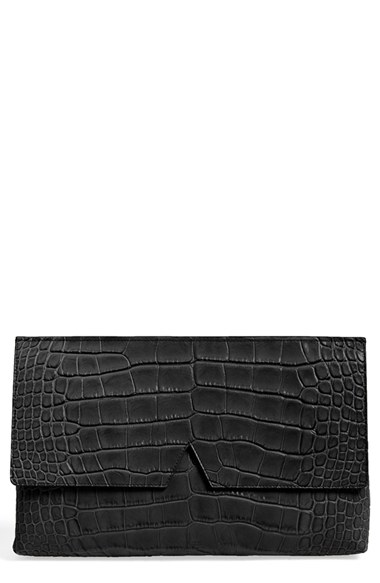 Vince Croc Embossed Leather Clutch in Black