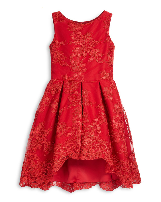 Zoe Sleeveless Lace Pleated A-Line Dress, Red, Size 4-6 in Red