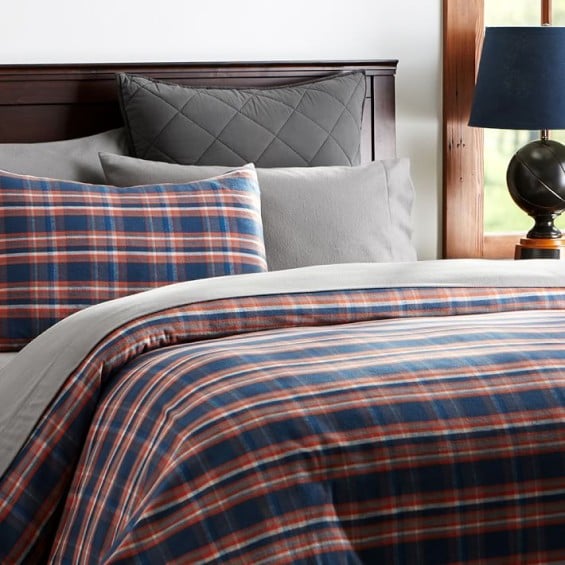 PB Teen Fireside Plaid Flannel Duvet Cover + Sham
