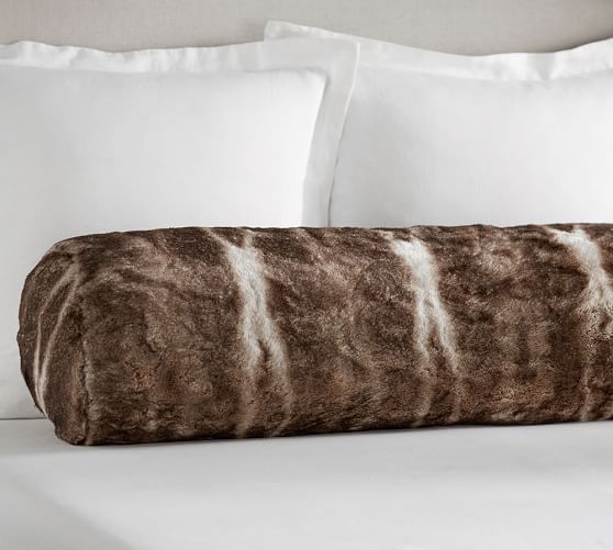 Pottery Barn FAUX FUR BOLSTER PILLOW COVER - 12 X 60" in Gray Ombre or Caramel Ombre