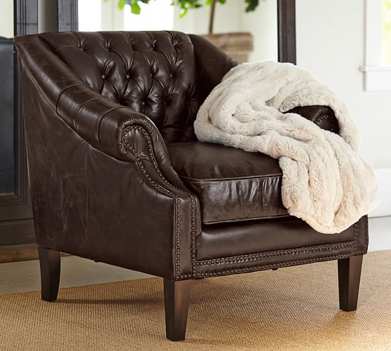 Pottery Barn GRANTHAM LEATHER ARMCHAIR in Sienna Brown