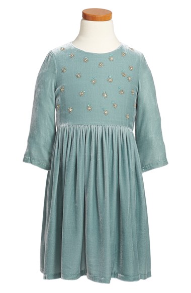 ilovegorgeous 'Shoredtich' Velvet Crystal Sequin Embellished Dress (Little Girls) in Teal
