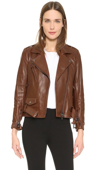 3.1 Phillip Lim Leather Moto Jacket in Cognac
