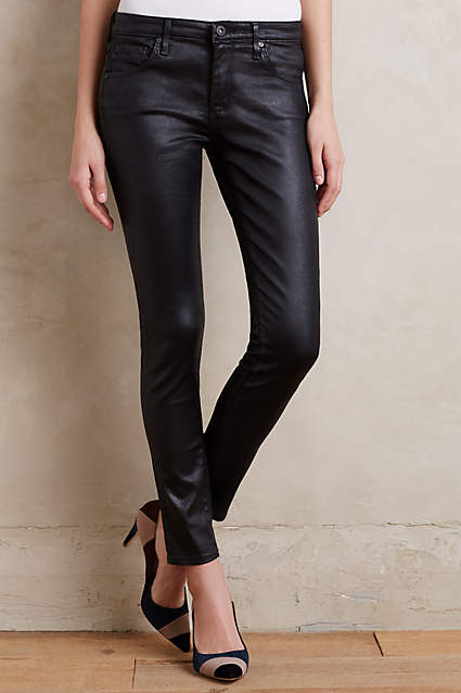 AG Ankle Leatherette Jeans in Super Black. Anthropologie 