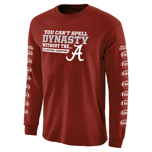 ALABAMA CRIMSON TIDE CRIMSON COLLEGE FOOTBALL PLAYOFF 2015 NATIONAL CHAMPIONS DYNASTY LONG SLEEVE T-SHIRT