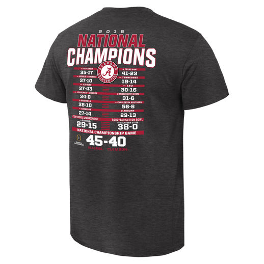ALABAMA CRIMSON TIDE DARK GRAY COLLEGE FOOTBALL PLAYOFF 2015 NATIONAL CHAMPIONS SCHEDULE T-SHIRT