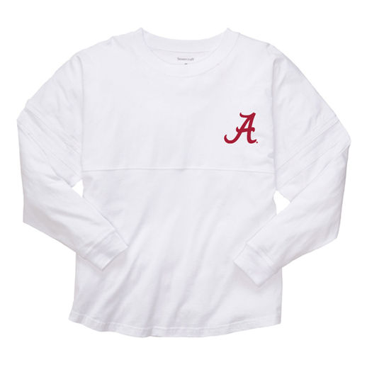 ALABAMA CRIMSON TIDE WOMEN'S WHITE COLLEGE FOOTBALL PLAYOFF 2015 NATIONAL CHAMPIONS POM POM JERSEY LONG SLEEVE T-SHIRT