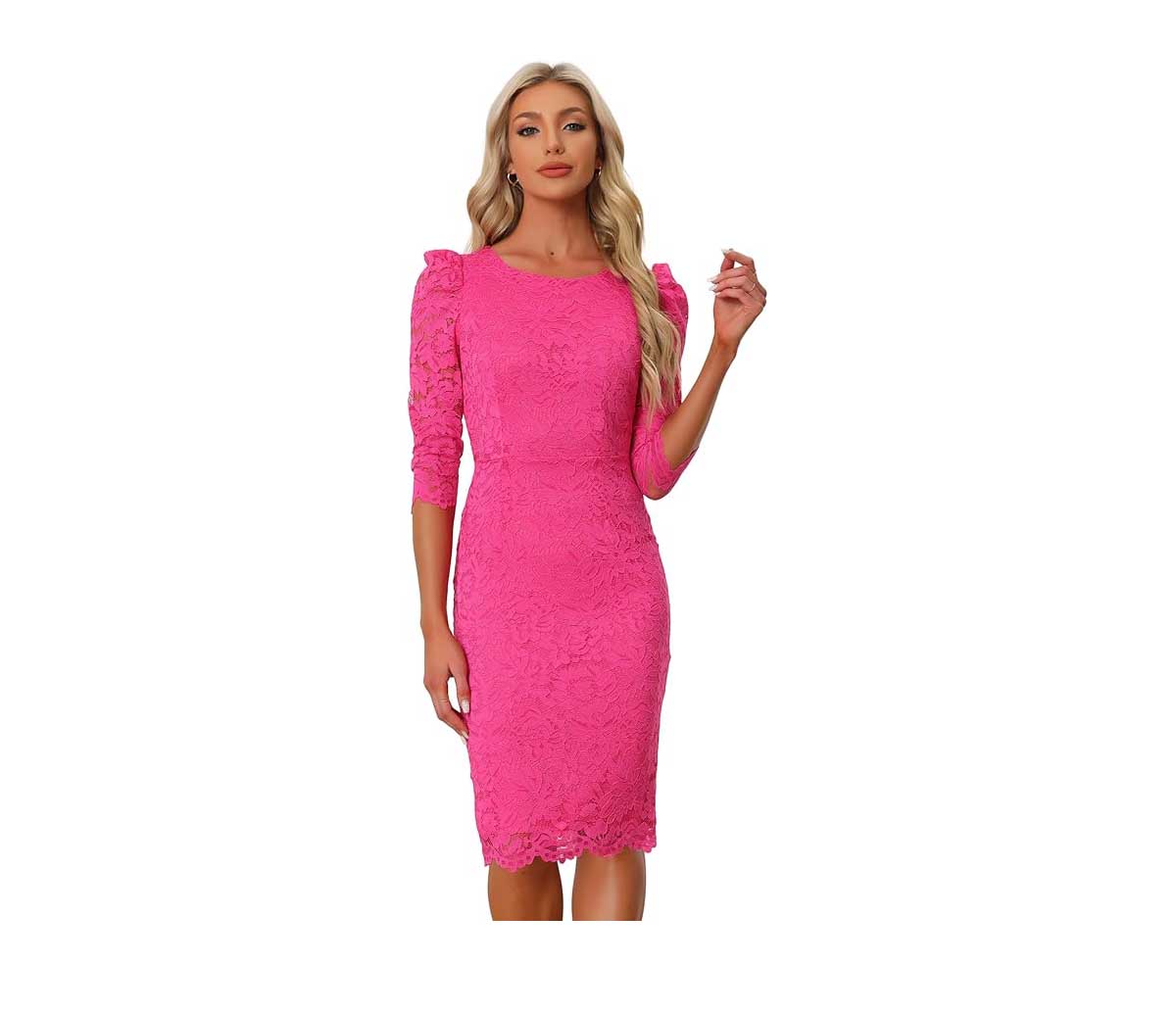 Allegra K Women's Elegant Lace Dress Hot Pink best lace dresses valentines day women