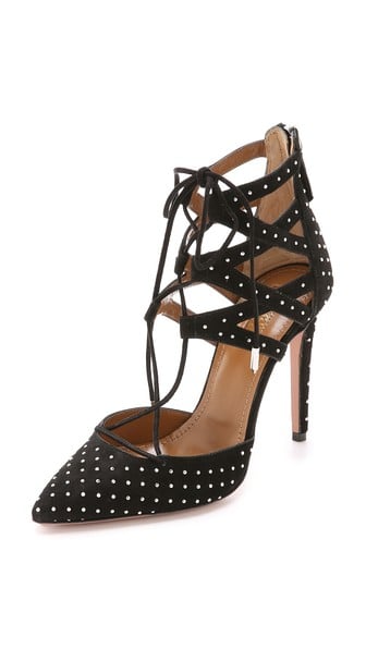 Aquazzura Belgravia Studded High Suede Pumps in Black