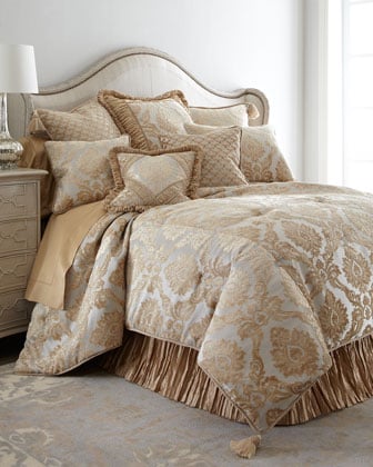 Austin Horn Collection Allure Damask Pattern Bedding in Almond/Taupe. Horchow