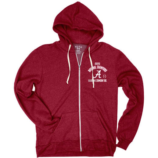 BLUE 84 ALABAMA CRIMSON TIDE CRIMSON COLLEGE FOOTBALL PLAYOFF 2015 NATIONAL CHAMPIONS TRI-BLEND FULL-ZIP HOODIE