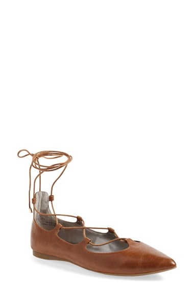 BP. 'Katrina' Pointy Toe Lace Up Flat (Women) in Cognac Faux Leather