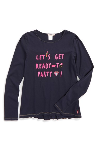 Billieblush 'Let's Get Ready to Party' Long Sleeve Tee (Little Girls & Big Girls) in Navy Blue