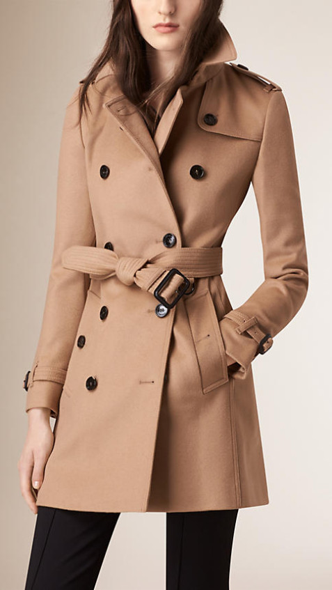 Burberry Wool Cashmere Trench Coat in Camel