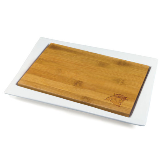 CAROLINA PANTHERS ENIGMA CERAMIC PLATTER BAMBOO CUTTING BOARD